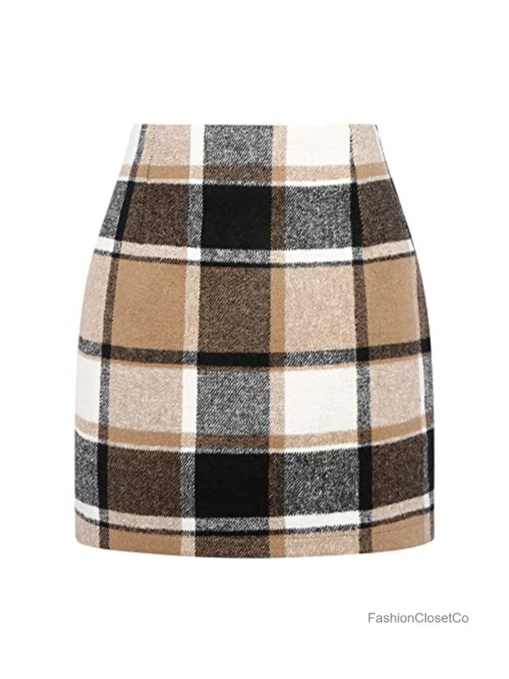 Women's Wool Blend Plaid Mini Skirt High Waist Bodycon Pencil Skirt